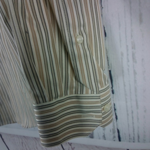 Pronto Uomo Beige Striped Long Sleeve Shirt M - Picture 6 of 6